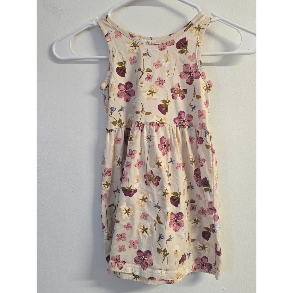 H&M Girls Cottagecore Floral Sleeveless Cotton Dress Purple Pink 3-4T